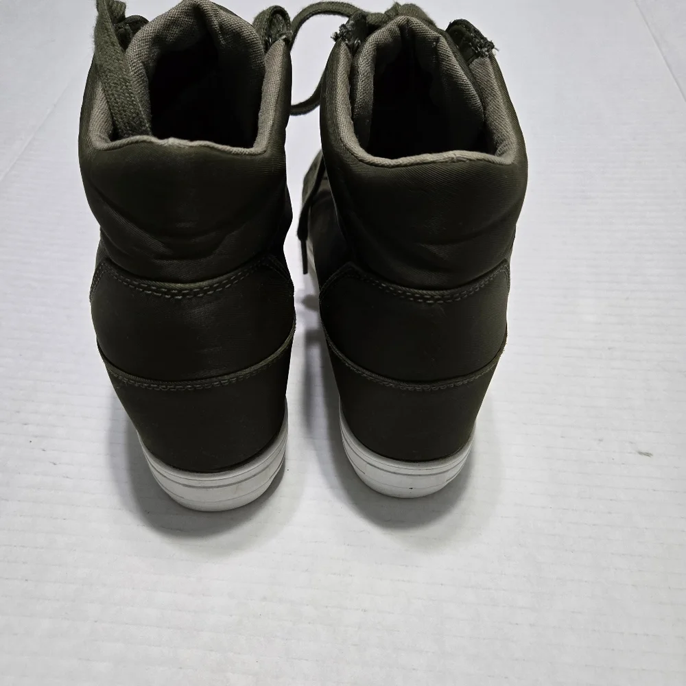 Guess High Top Wedge Sneaker, Lace Up Olive Green, 9